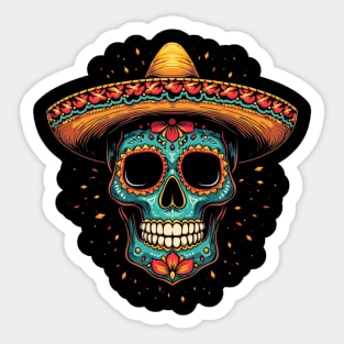 Colorful Mexican Sugar Skull Sombrero – Día de los Muertos Sticker